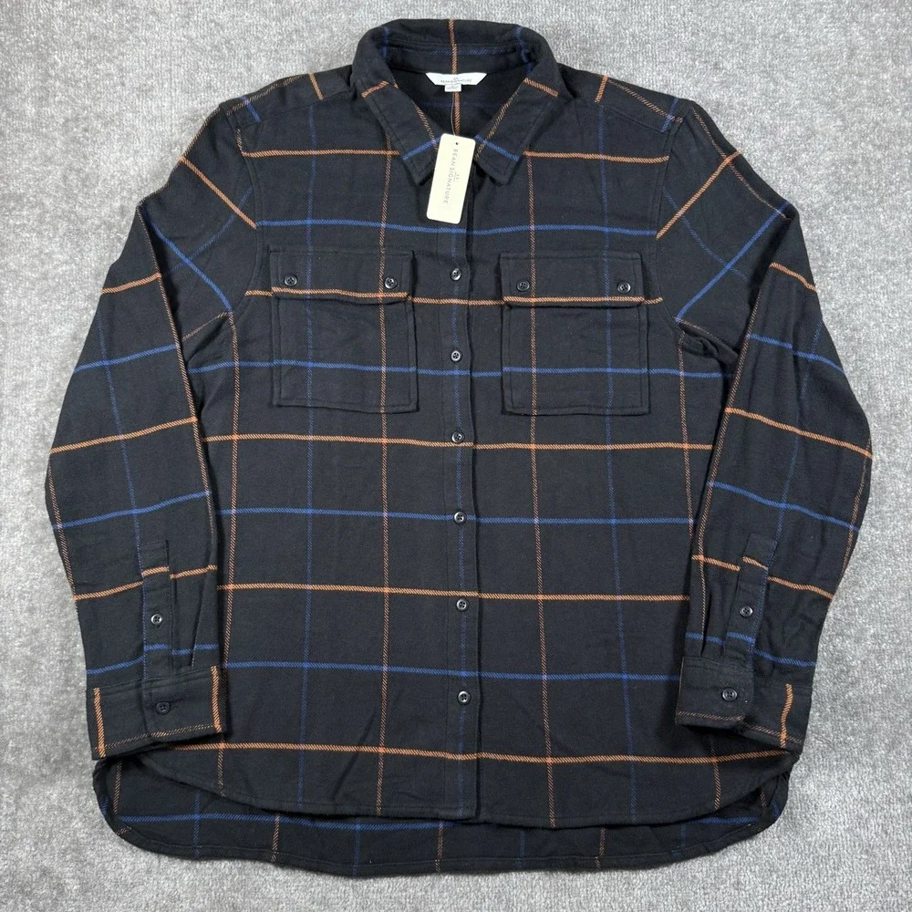 NWT LL Bean Signature Shirt Women's Large Black Plaid Flannel Organic Cotton